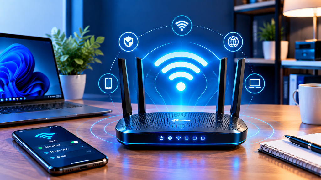 futuristic wi‑fi router workspace